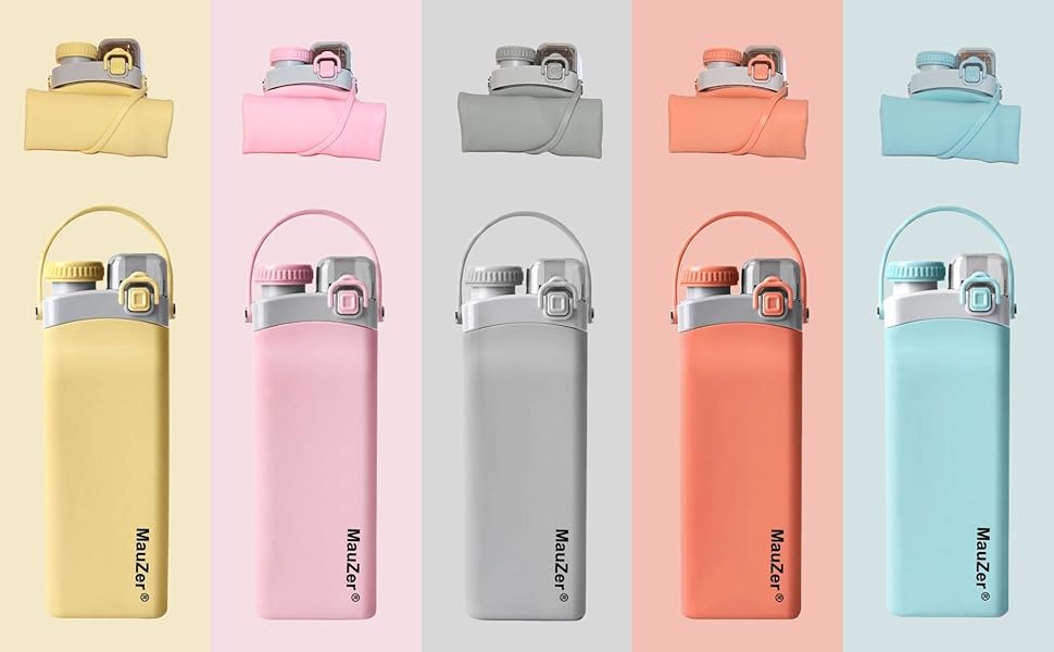 Складана пляшка для води Mauzer® з трубочкою - 600 мл, без BPA, синій. Ідеально для дітей, спорту, подорожей, кемпінгу та фестивалів.