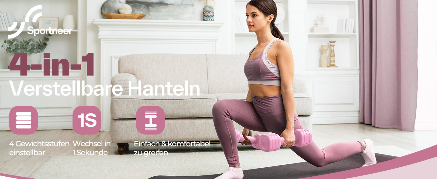 Набір гантелей Sportneer регульовані для жінок – 2 шт. (вага 1–2,5 кг) з неслизьким TPU-покриттям, 4-в-1 для домашніх тренувань, фітнес-обладнання, силові тренування (Wildrose)