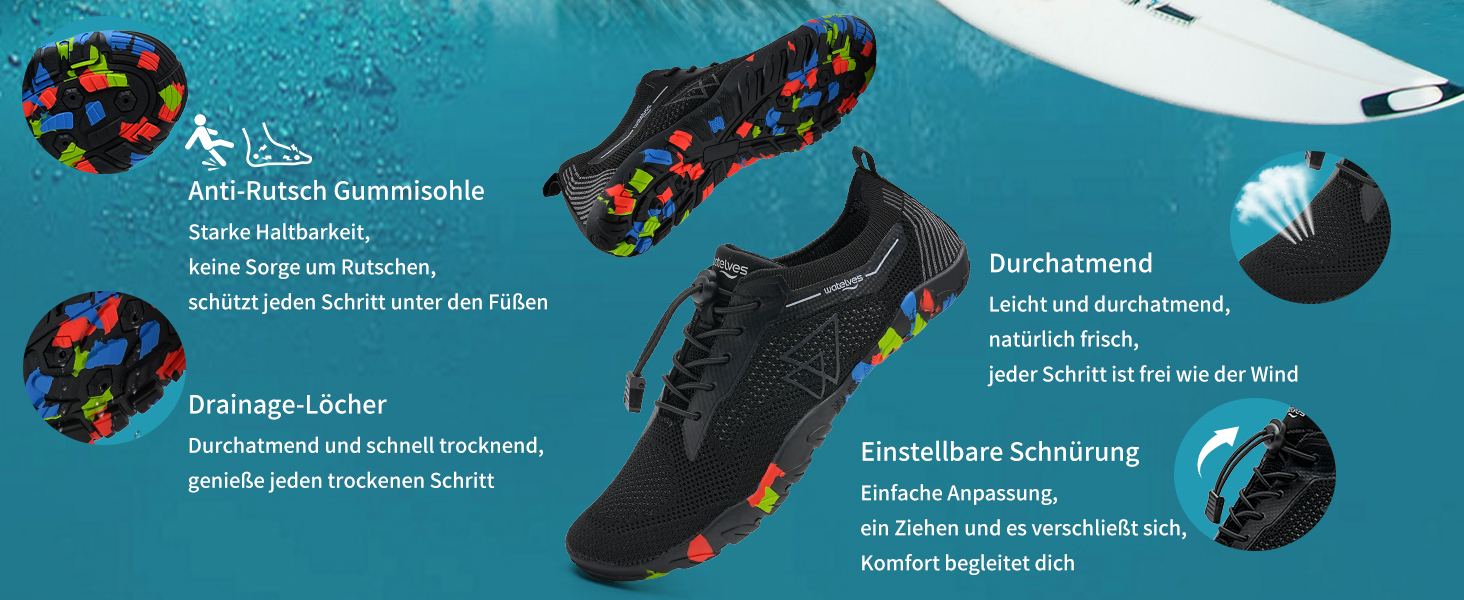 Водні шкарпетки WateLves для плавання, серфінгу та водних видів спорту. Швидка сушка, дихаючі, для жінок та чоловіків, розмір 36-48 EU, сірі та сині кольори.