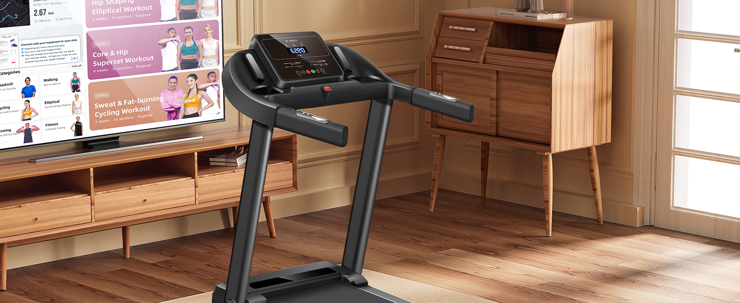 Біговий тренажер UMAY для дому, складаний, 14 км/год, 3.0PS/2200W з монітором серцевого ритму, APP та динаміками, 12 програм тренувань, максимальне навантаження 136 кг, нахил 15%