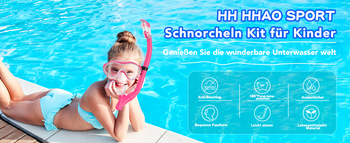 Набір для снорклінгу для дітей з ластами, маска з панорамою 180° проти запотівання, регульовані ласти, високоякісна маска для дайвінгу та сухий снорк (рожевий)