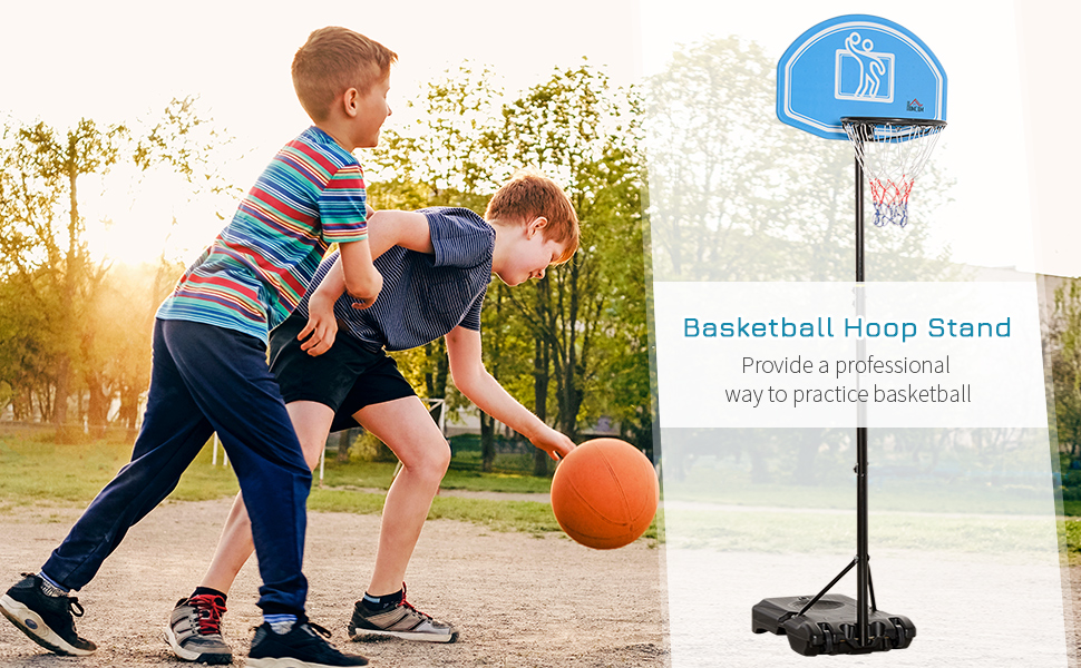 Баскетбольний кошик HOMCOM з регульованою висотою 197,5-254 см, переносний з колесами, поліетиленове кільце