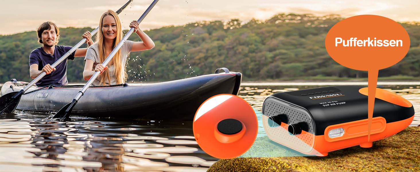 Насос FOWAWU 20PSI для SUP, човнів та каяків: 12V, 2-ступенева інфляція, автовимкнення, надування та здування