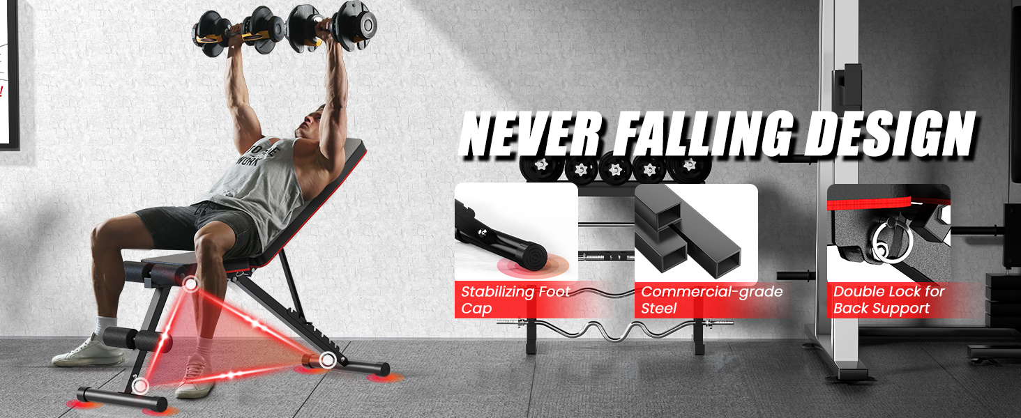 Складана регульована лава для гантелей 8-в-1, багатофункціональна тренажерна лава для вправ на весь корпус, витримує до 360 кг, для дому та спортзалу