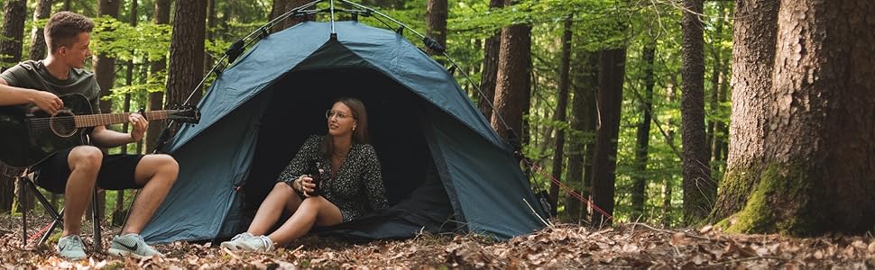 Намет Qeedo Quick Ash для 2 осіб з системою швидкого встановлення - легкий, водонепроникний, з москітною сіткою та невеликим тамбуром. Куполоподібний намет для швидкого встановлення та збирання, сірий Sharkgrey
