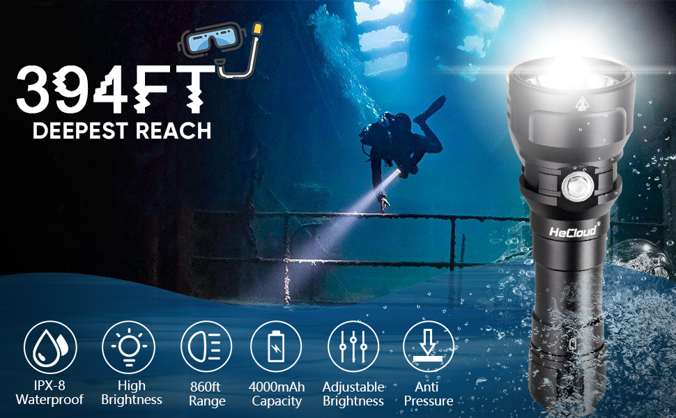Ліхтар підводний WholeFire PM70 10000 люменів, 150м, IPX8, 4000mAh, для дайвінгу та підводного спорту