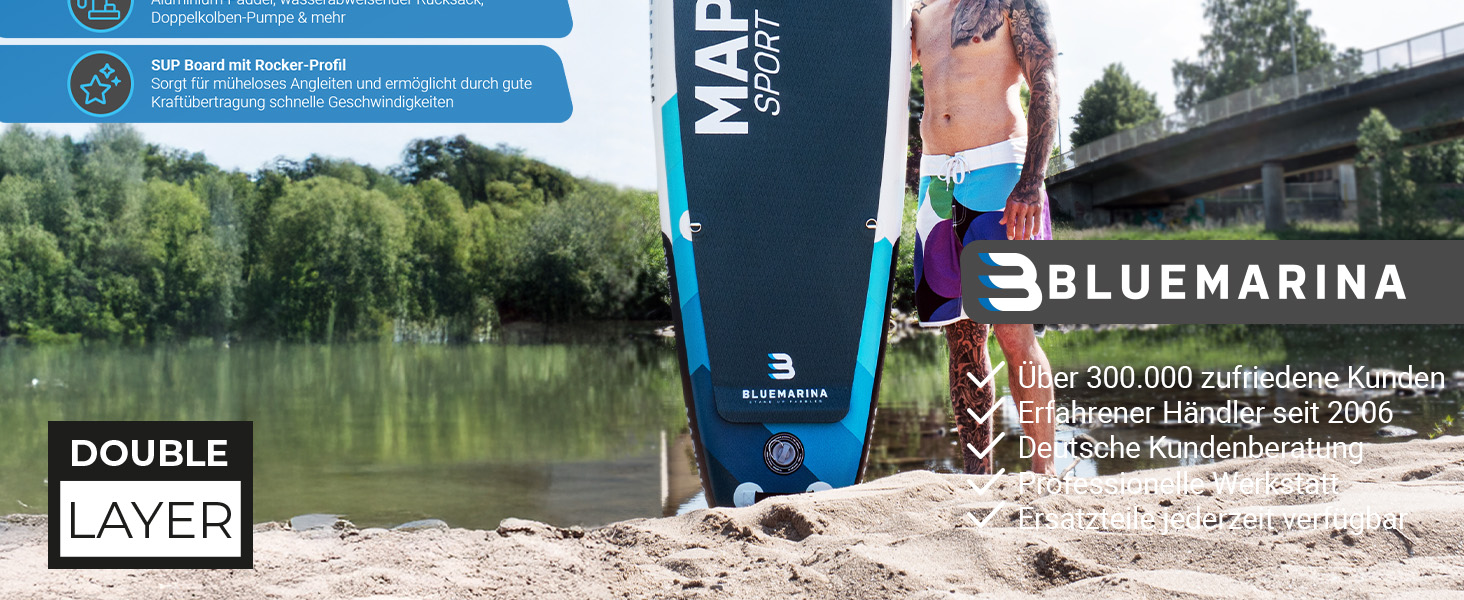 Надувна SUP дошка Bluemarina Mapuna 330x76x16 см - до 200 кг | 5 років гарантії