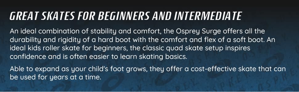 Дитячі ролики Osprey Surge, регульовані ролики Quad, для хлопчиків та дівчаток від 5 років, блакитні, розміри S (UK 12-2, EU 31-34)