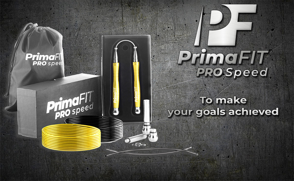 Скакалка PrimaFIT для дорослих: професійна, з регулюванням, з вагою, 3м, 2 підшипники, антиковзні ручки, для боксу, MMA, кросфіту, сталеве тросик, сумка (золота)