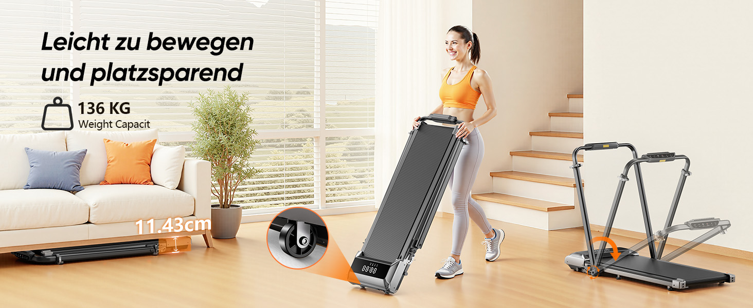 Біговий тренажер для дому з нахилом 5 в 1, 12% нахил, 2.5HP, складаний, з LED-дисплеєм, до 136 кг, сірий, без встановлення