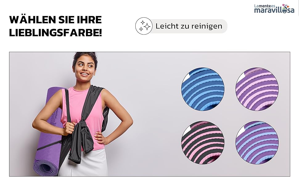 Килимок для гімнастики та йоги з неслизьким покриттям, з сумкою та E-book, 183x61 см, Мандала, фіолетовий + чорний