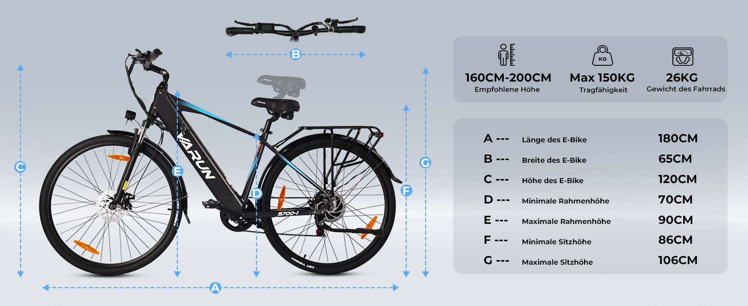 Електровелосипед VARUN 28 48V 499Wh 100KM 250W 7-шв. LCD Pedelec чорний