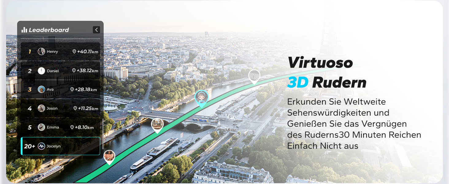 Гребний тренажер MERACH для дому, складаний, з магнітним приводом, тихий, з додатком, подовжені направляючі рейки, електричне регулювання (Plug-in)