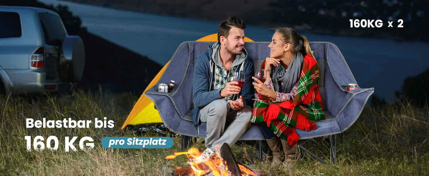 Кемпінговий диван-ліжко Duo Deluxe для 2 осіб, 320 кг, низька посадка, блакитний