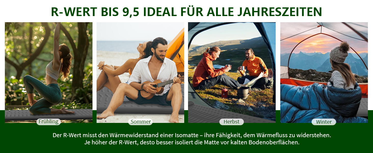 Кемпінговий килимок HiiPeak Isomatte R-Wert 9,5 з подушкою, ізольований, для зими та літа, зручний для кемпінгу, відпочинку на природі, піших прогулянок та наметів (сірий)