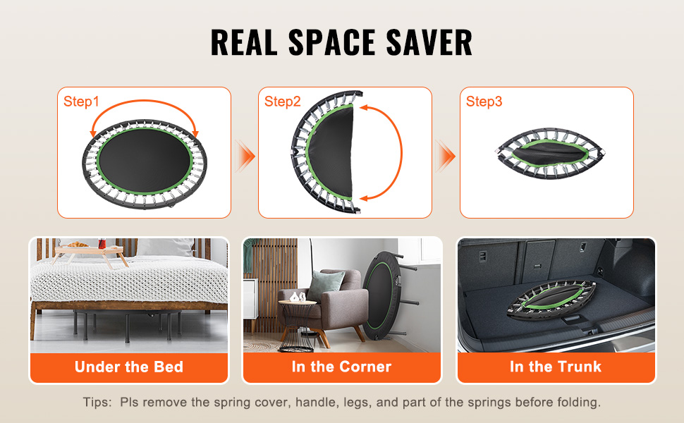 Міні-батут VEVOR 132 см для фітнесу та рекреації з регульованою ручкою та 40 пружинами