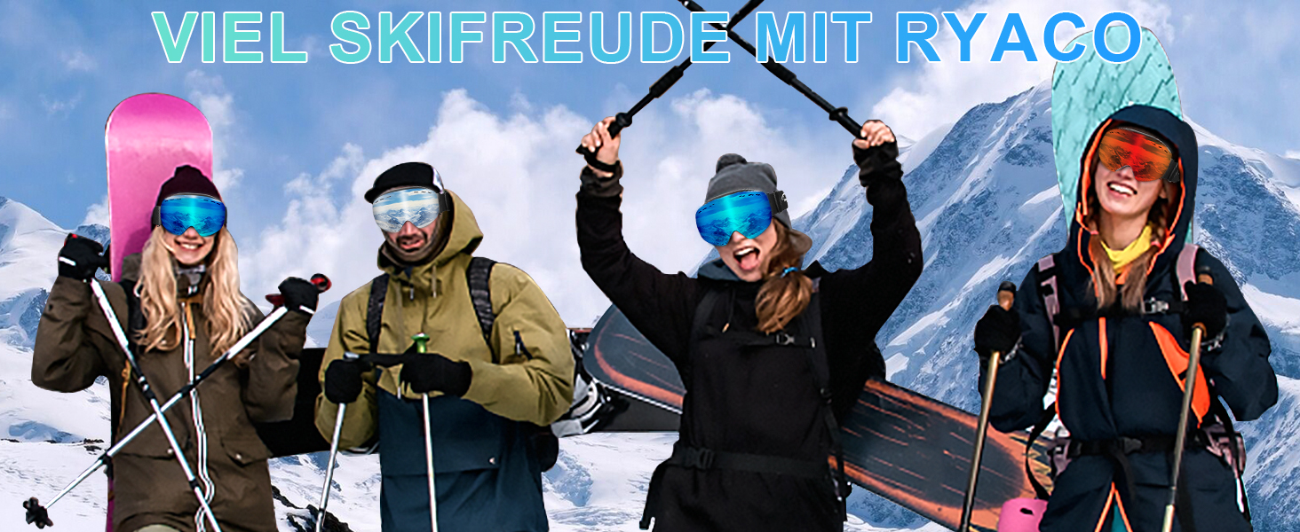 Снігові окуляри Ryaco для сноуборду та лиж, 100% UV-захист, антитуманне покриття, OTG, сферичні, для носіння з окулярами, ударостійкі, срібні