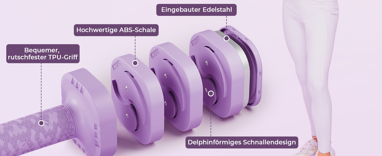 Набір гантелей Dripex регульовані 5 кг x2 або 2.5 кг x2, 6 швидкознімних дисків 0.5 кг/0.25 кг (фіолетовий, 2.5 кг x2)