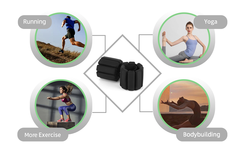 Регульовані вантажні манжети на зап'ястя та щиколотки - набір для йоги, танців, аеробіки (чорний)