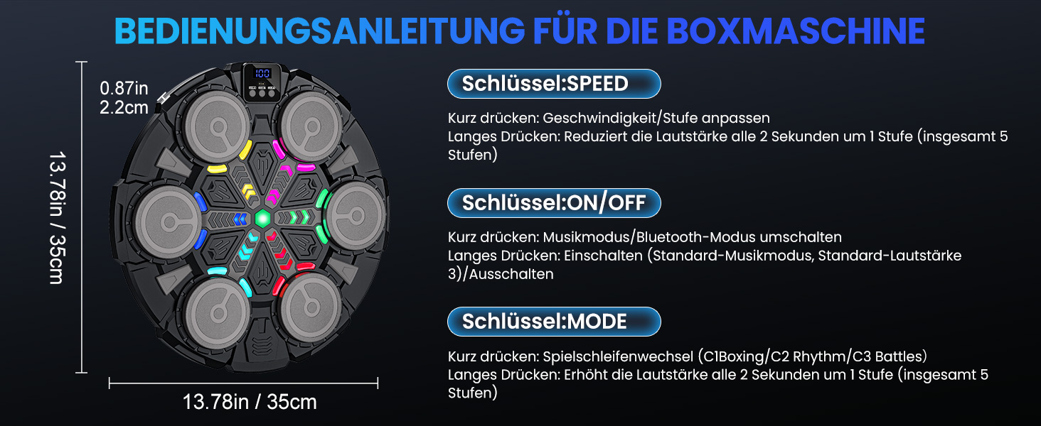 Музична боксерська машина IERAKOR для дітей з LED-підсвіткою, Bluetooth, 5 швидкостей, чорна
