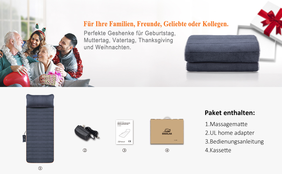 Масажний килимок Snailax з підігрівом та вібрацією - 6 зон терапії для тіла, зняття болю в шиї, спині, попереку та ногах