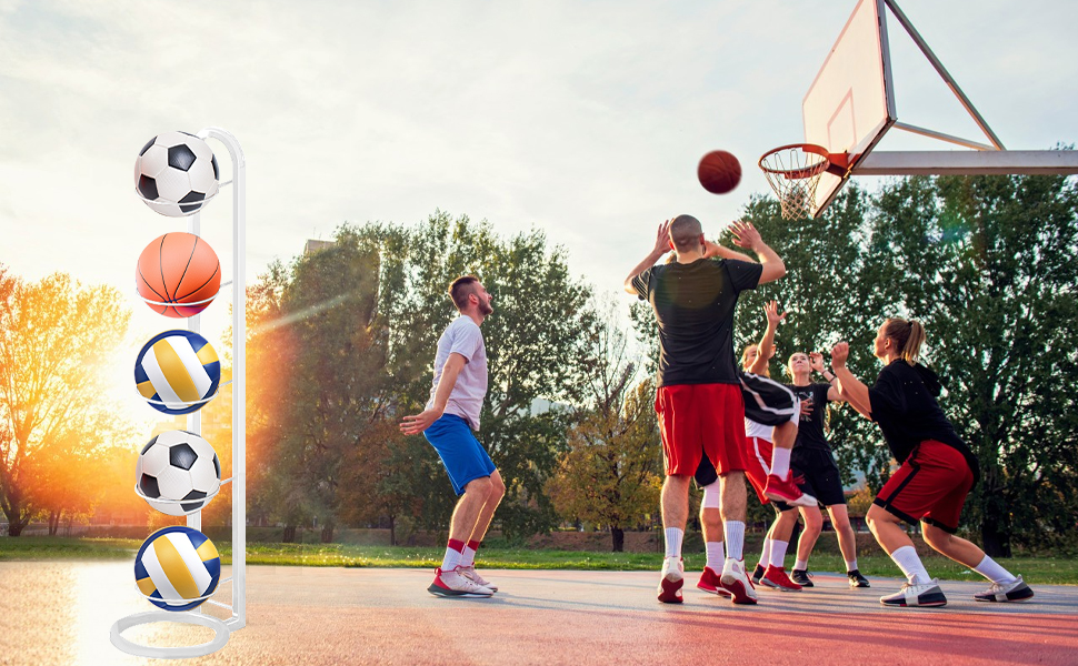 Стеллаж для м'ячів: футбольний, волейбольний, багатоярусний, білий. Зберігання та демонстрація м'ячів