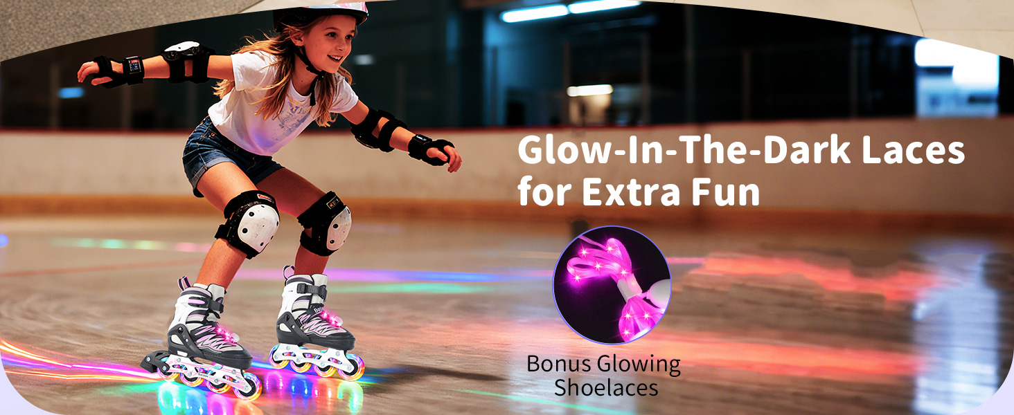 Інлайни BELEEV для дітей, підлітків та дорослих, ролики з регульованим розміром, світлодіодні шнурки та колеса, фіолетовий (EU 38-41)