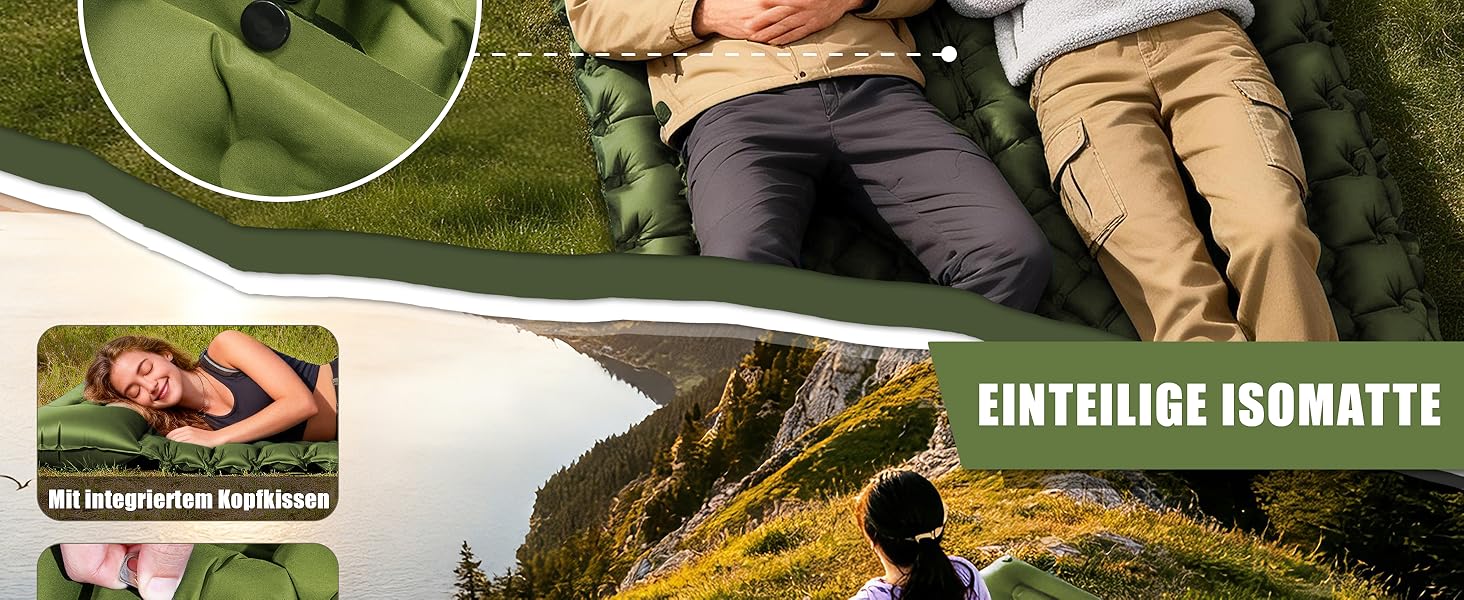 Каремат туристичний надувний Isomatte Camping з вбудованим насосом, зелений - для походу, кемпінгу, відпочинку на природі