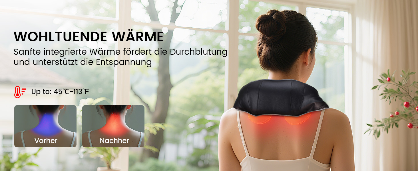 Масажер для шиї RIKE Shiatsu з підігрівом - 3D масажер для шиї, плечей та спини, з адаптерами для мережі та авто, глибока масажна дія, подарунок на Різдво