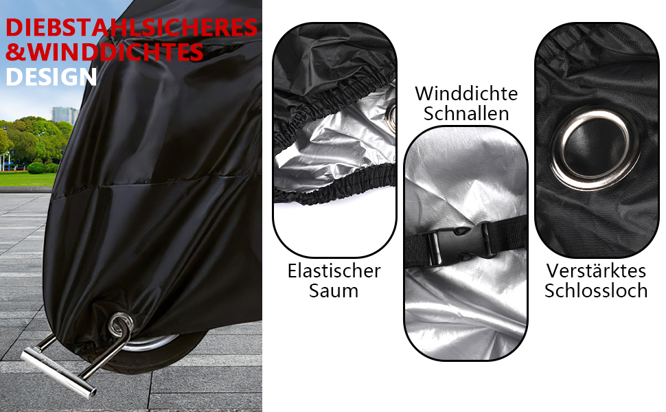 Водонепроникна захисна накидка для мотоцикла Motorrad, 210D, UV-захист, зимова, чорна, XXL (245x105x125 см)