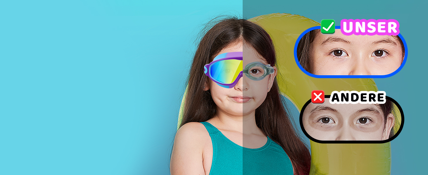 Дитячі окуляри для плавання Vvinca з носовими затискачами, широким кутом огляду, захистом від запотівання та UV-фільтром, водонепроникні, для дітей 3-14 років, рожеві та блакитні