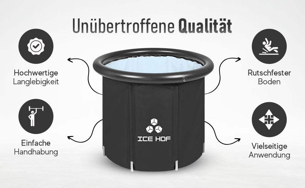 IceHof® Ванна для криотерапії XL Plus розмір Ø80x80 см з кришкою, складана надувна ванна для дому та вулиці, 5 шарів ізоляції, портативна ванна для льодяного душу, криотерапія вдома