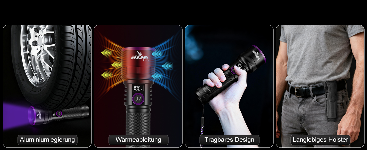 Ліхтарик ультрафіолетовий Shadowhawk 365nm 30W з фільтром, USB-зарядний, для виявлення сечі тварин, смоли, скорпіонів, перевірки банкнот, з LCD-дисплеєм