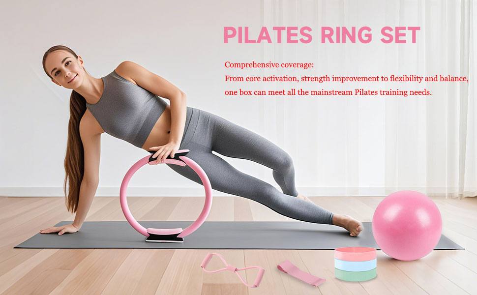 Набір для пілатесу: кільце Magic Circle, еластичні стрічки, м'яч, шкарпетки, тренажер для пресу та гнучкості, чорний