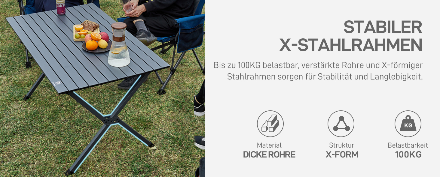 Складаний туристичний стіл EVER ADVANCED 120x70 см, алюміній, 100 кг, для кемпінгу, пікніка, саду, балкону, білий/темно-сірий