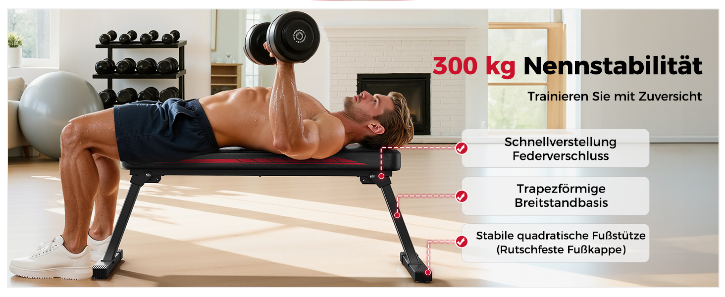 Flybird: Складна лавка для жиму лежачи - міцна, для силових тренувань, максимальне навантаження 300 кг