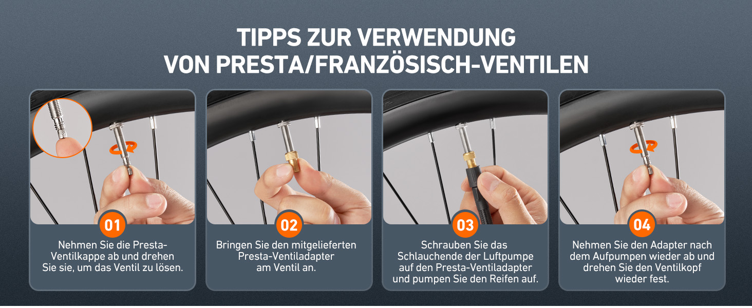AstroAI Електрична велосипедна помпа, 150 PSI, портативна, акумуляторна, універсальна, для всіх типів велосипедів, з високопродукним мотором, перезаряджається, для міських, шосейних та гірських велосипедів, помаранчевого кольору