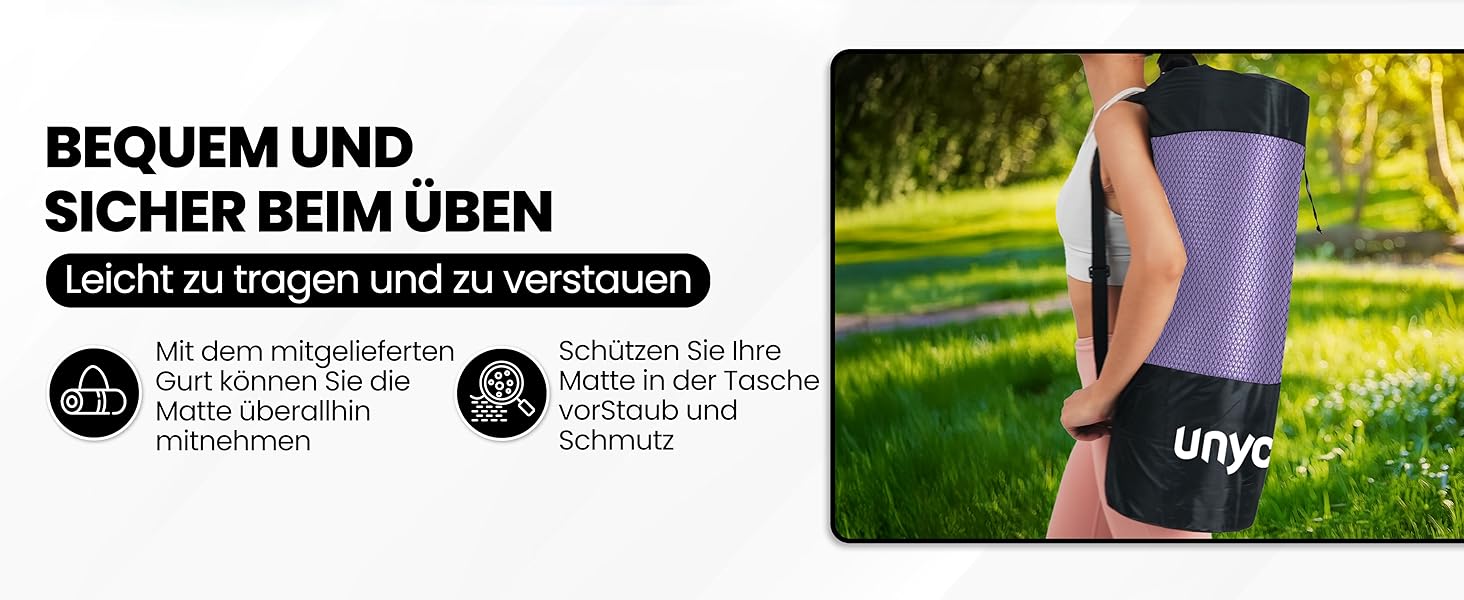 Килимок для йоги Unycos з антиковзаючою поверхнею, високої щільності 6/10/15 мм, для фітнесу, пілатесу та тренувань. Зручний ремінь для перенесення та електронною книгою. Колір: фіолетовий (#03), розмір: 183*60*1 см