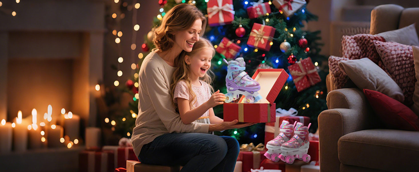 Дитячі ролики для дівчаток з блискучими сердечками та світлодіодними колесами, 4-разове регулювання, ролики для дітей-початківців, ідеальний подарунок на день народження або Різдво, фіолетовий колір