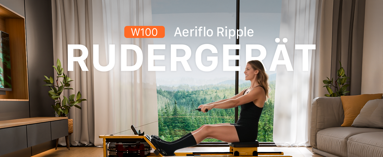 Гребний тренажер Aeriflo складаний з масиву дерева, Bluetooth-монітор, тримач для планшета, комфортне сидіння (W100)