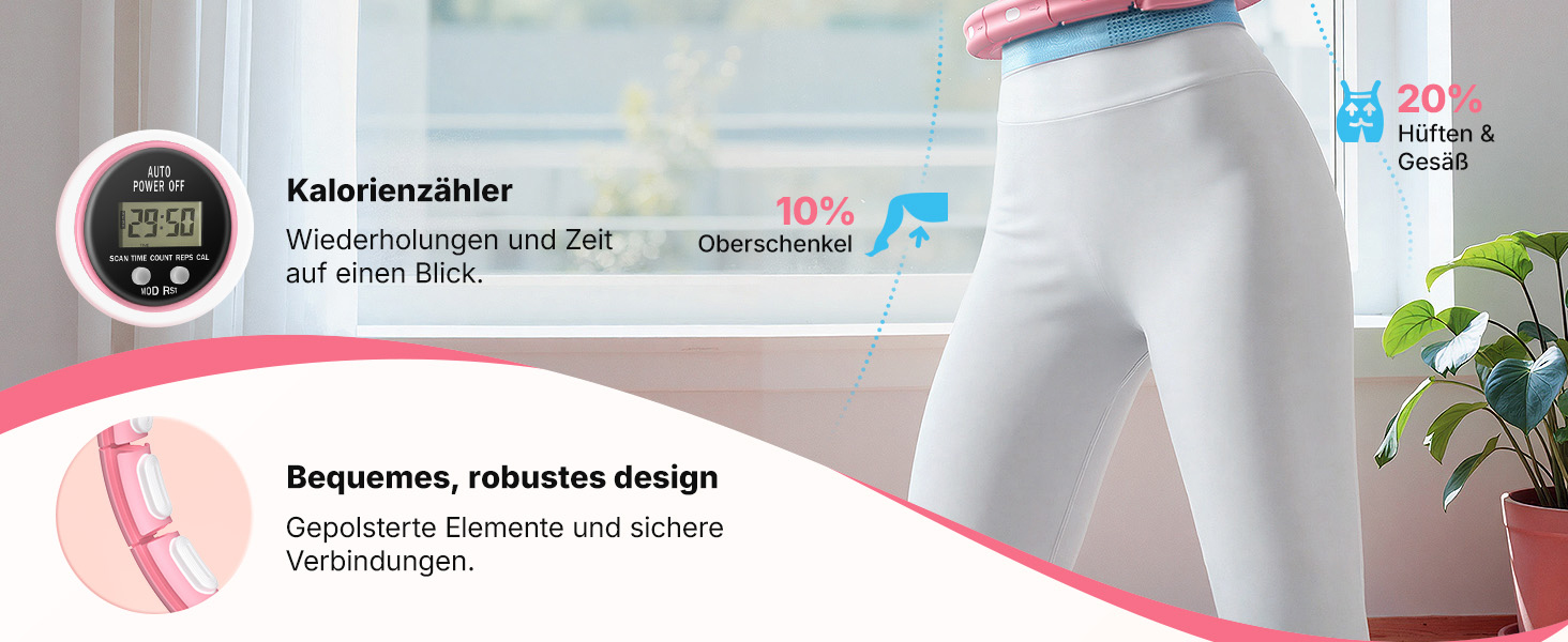Хула-хуп MERACH з лічильником калорій та вагами, тихий, знімний, для талії 84-144 см, для спалювання жиру та кардіотренувань, домашній фітнес-інвентар