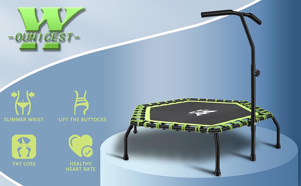 Трамплін для фітнесу 112 см: міні-трамплін для дому з регульованою ручкою та системою Bungee-Seil, до 150 кг
