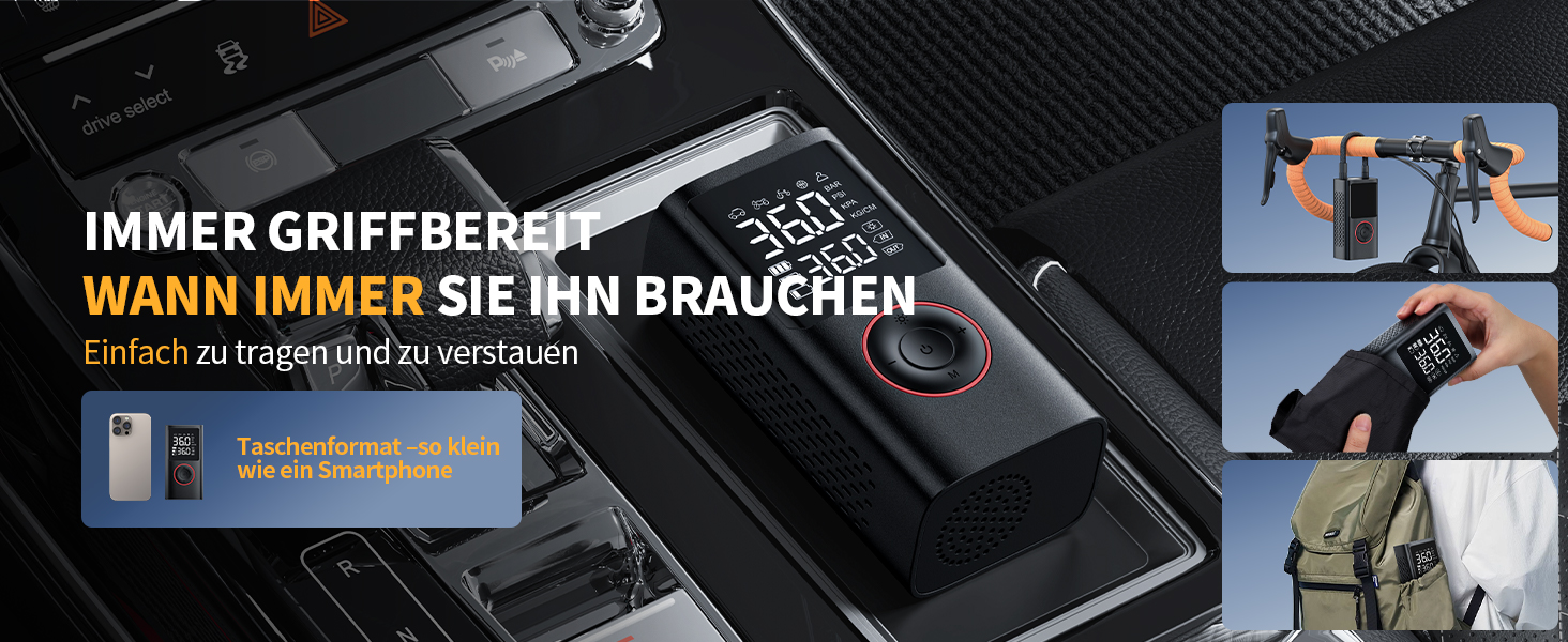 Бездротова електрична повітряна помпа Powools 150PSI з LED-ліхтариком та автостопом, акумуляторна помпа для велосипеда, електровелосипеда, авто, мотоцикла, м'ячів, чорна