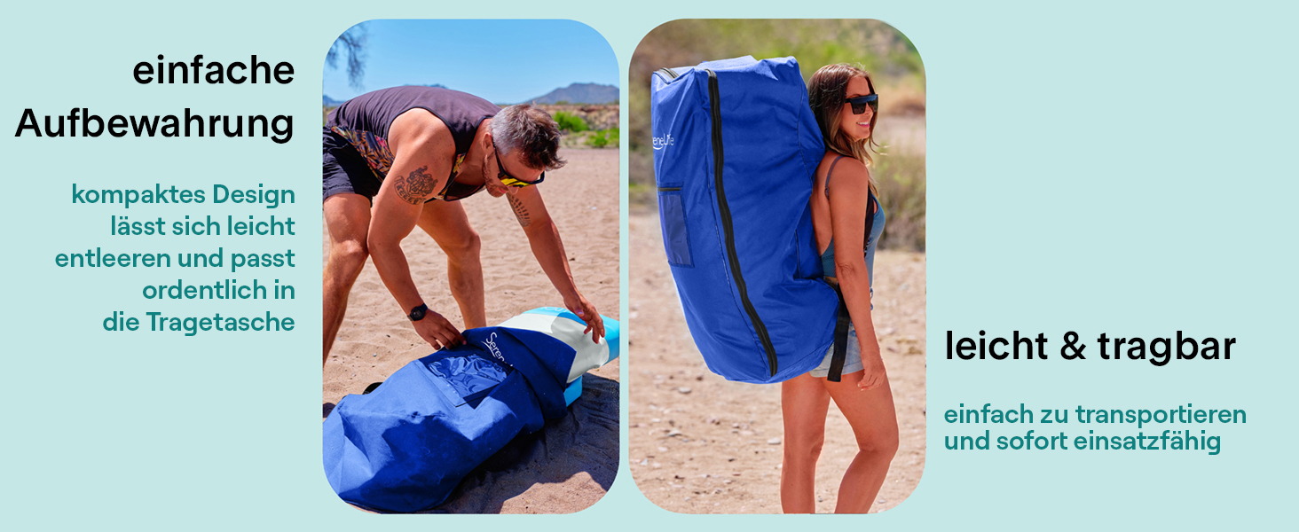 Надувний SUP СеренеЛайф для дорослих та дітей: комплект з веслом, насосом та сумкою. Touring SUP, рухлива дошка для плавання по морю, річці та озеру. Максимальне навантаження 155 кг, колір морської хвилі.