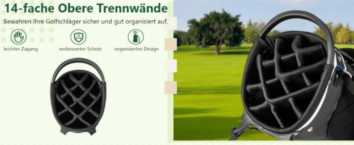 GYMAX Гольф-сумка-стійка, переносима, з 14 відділеннями та 6 кишенями, з капюшоном від дощу та ручкою для перенесення, для чоловіків та жінок, сірого кольору
