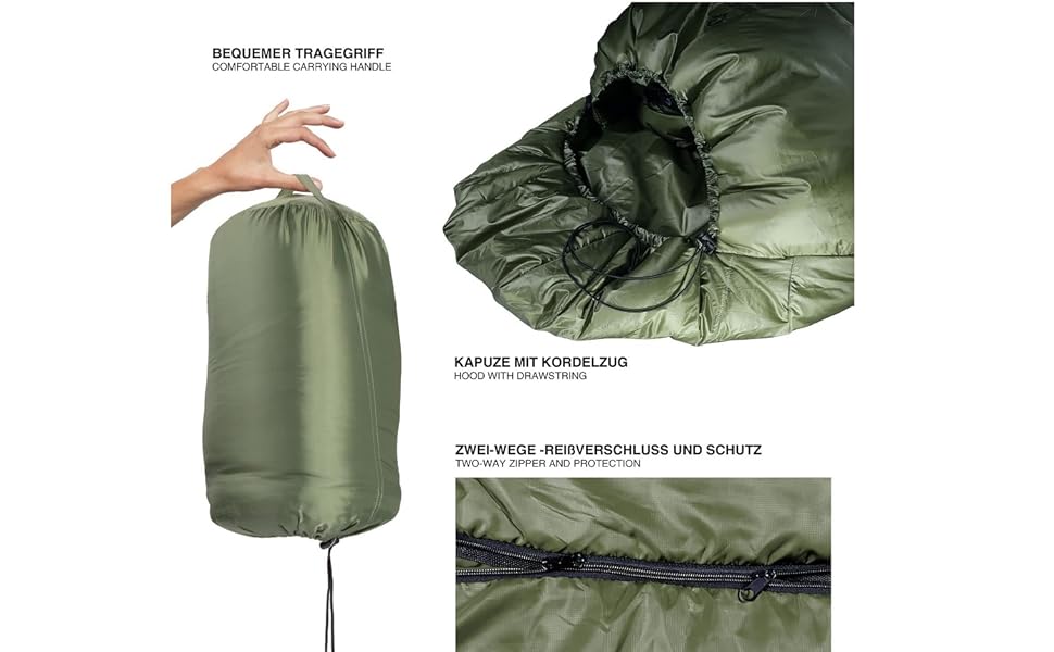 Спальний мішок LightDry® Mumien Thermo 3-сезонний з мікрофібри до -13°C; Легкий, компактний, теплий (Оливковий)