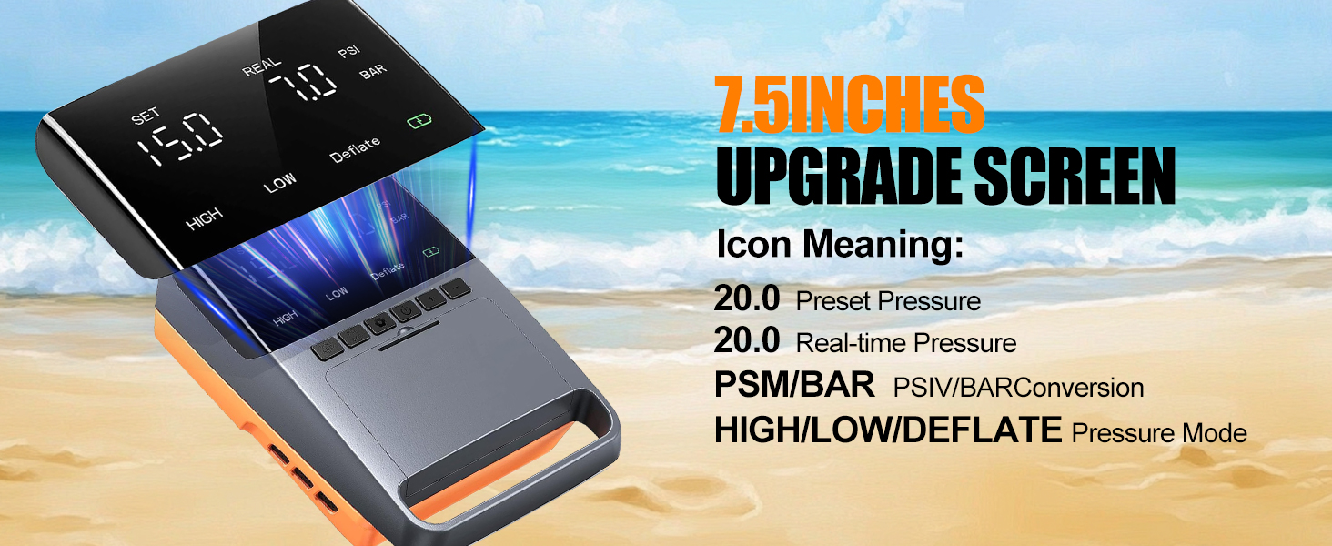 Електрична SUP-насос 13500mAh SUP Pumpe: 20 PSI, 12V DC, Автоматичне вимкнення, 6 насадок для SUP-дошок, матраців, каяків та човнів (Оранжевий)