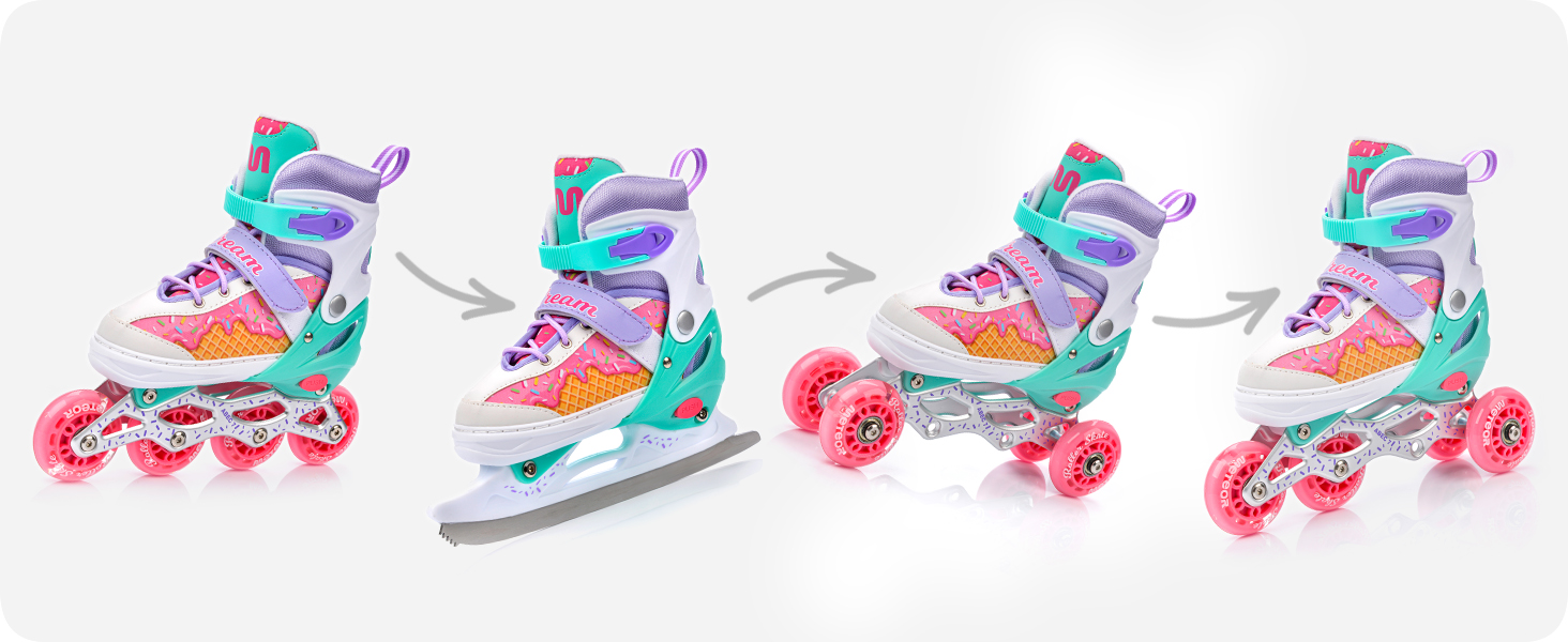 Дитячі ролики 4-в-1 Meteor Mermaid – регульовані, ABEC-7, PU-колеса, алюмінієвий фрейм, розміри XS-M