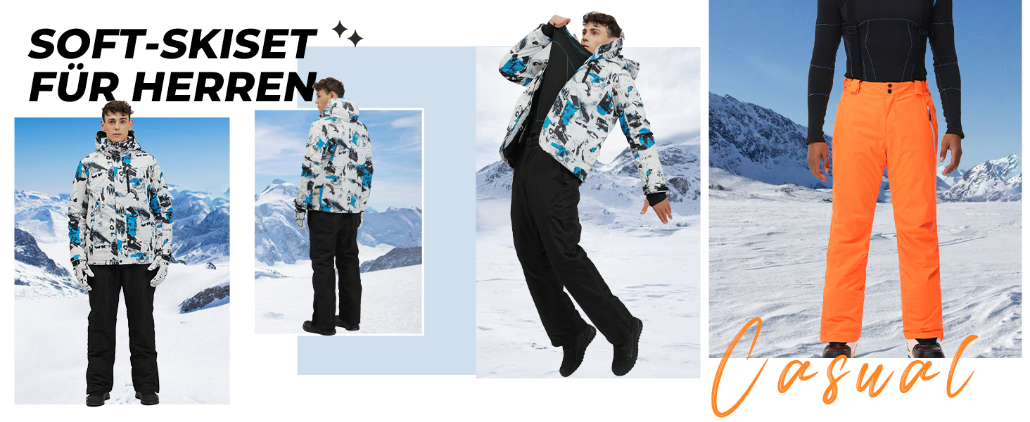 Чоловічий комплект гірськолижний: куртка та штани ALSOGO, водонепроникний, вітронепроникний, з капюшоном, для сноуборду та гірських лиж, чорний