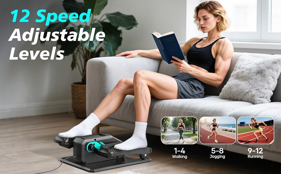 Еліптичний тренажер під стіл, тихий, моторний тренажер для ніг з інтелектуальним пультом керування, 12 швидкостей, ручні програми, Auto/3 автоматичні програми, LCD-дисплей